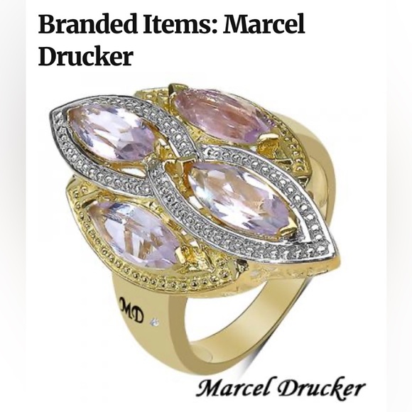 MARCEL DRUCKER Gold Over Silver, Amethyst & Diamond Ring Sz. 8 New in Box! - Picture 7 of 8